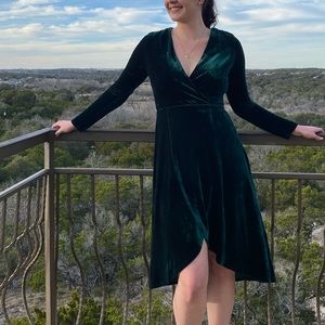 LuLus Silver Screen Emerald Velvet dress